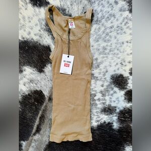 Re/Done X Haines.Ribbed Cotton Tank Top. Women’s size xs. Color Sand.Made In USA